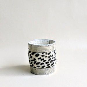 Leather Cuff Bracelet w/Leopard Print Faux Fur!